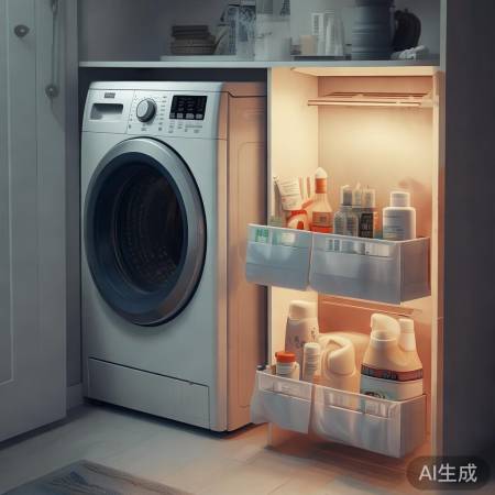 纸巾盒旁洗衣机，方便整洁两不误