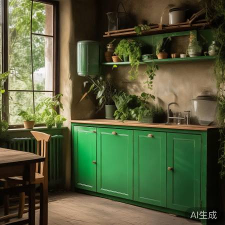 田园风格橱柜,绿植点缀温馨空间