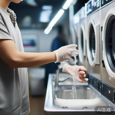 公共洗衣机，戴手套，洗手卫生